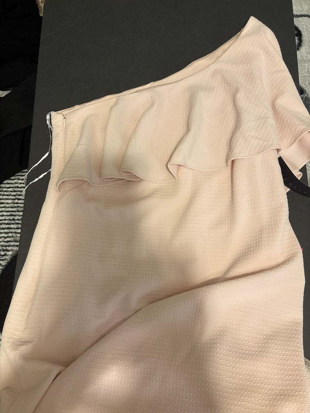 Scarlett One-Shoulder Ruffle Crepe Dress in Blush Pink